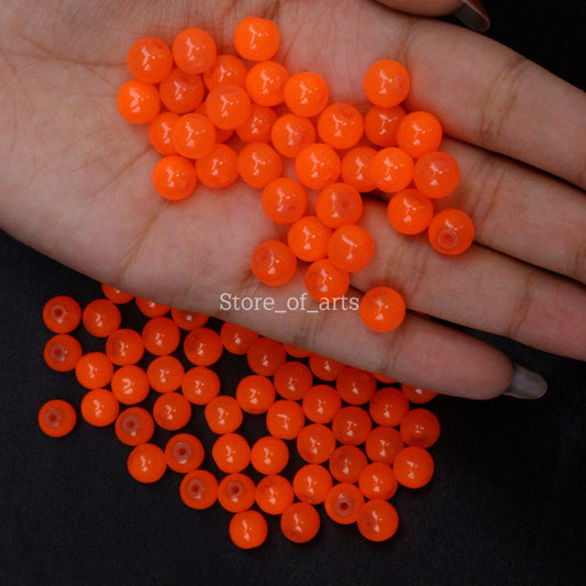 Neon Orange Glass Beads of 8mm for jewelry making, DIY craft and many more, Pack contains 100pcs beads