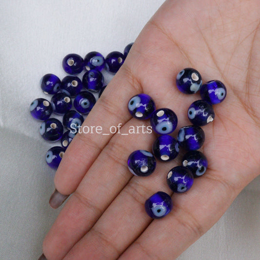 Round Evil eye beads of 8mm for necklace, earrings and bracelets in a string / dark blue evil eye beads/nazar battu beads, Pack include 50pcs