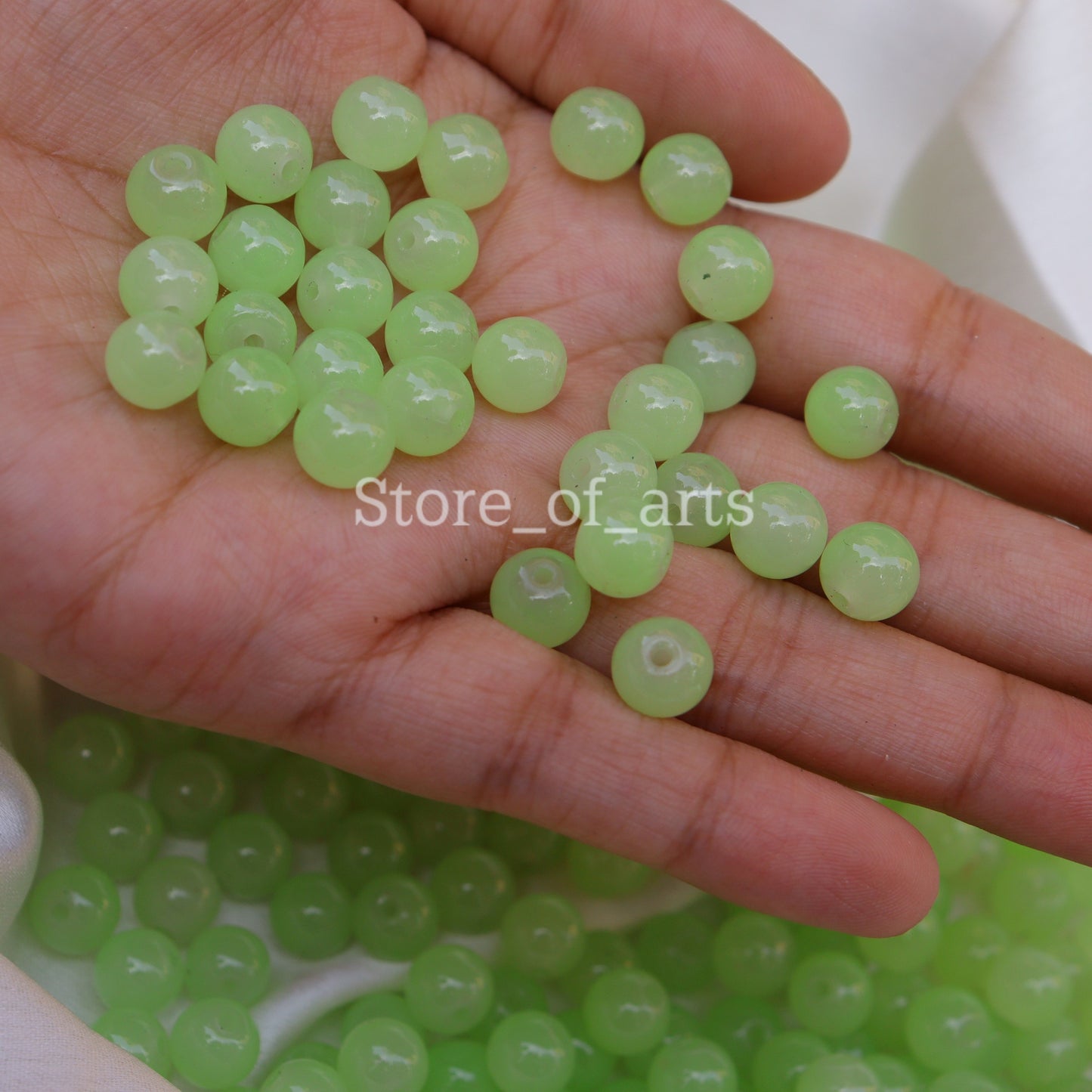 Glass beads of 8mm Light Green and white beads combo for jewelry making, Each pack contains 100pcs (Total 200pcs)