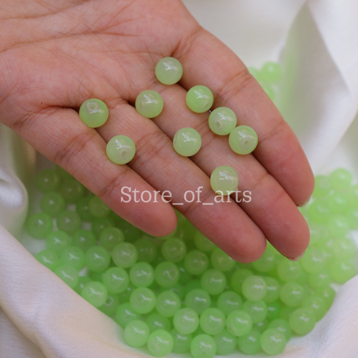 Glass beads of 8mm Light Green and white beads combo for jewelry making, Each pack contains 100pcs (Total 200pcs)