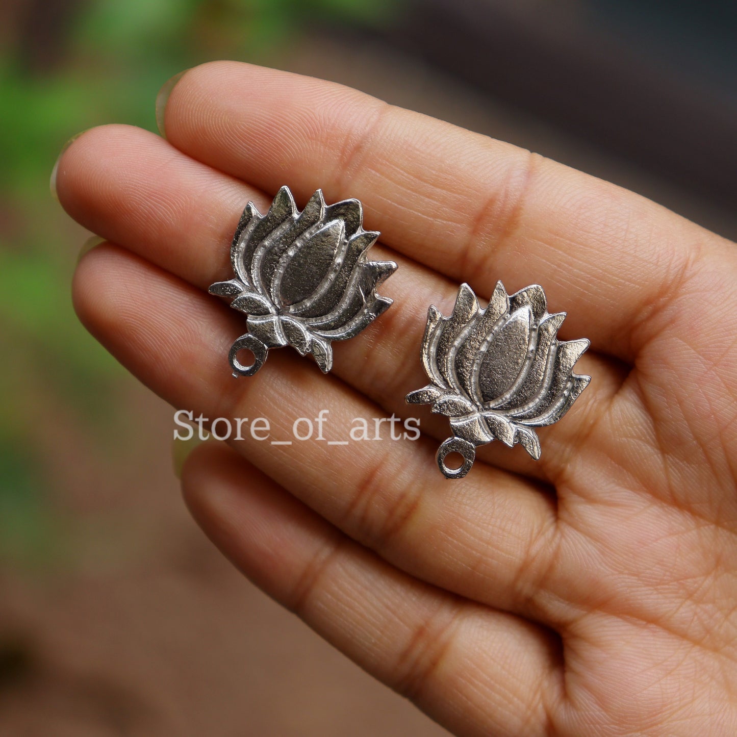 Oxidized Lotus studs for earrings making/ earrings making studs, Pack of 10 pairs (20 pcs)