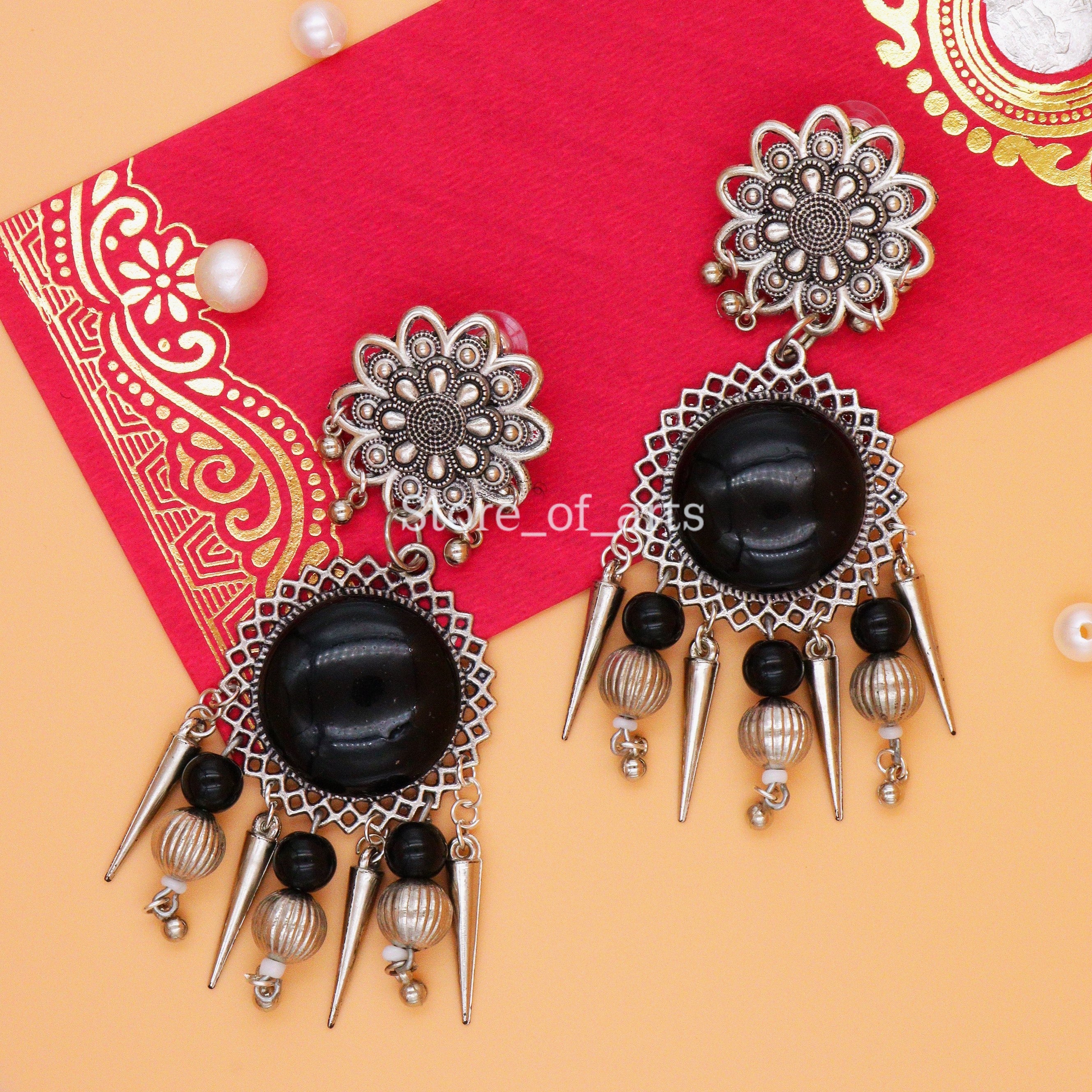 BLACK ONYX & PEARL GOLD PLATED EARRINGS – Sanvi Jewels