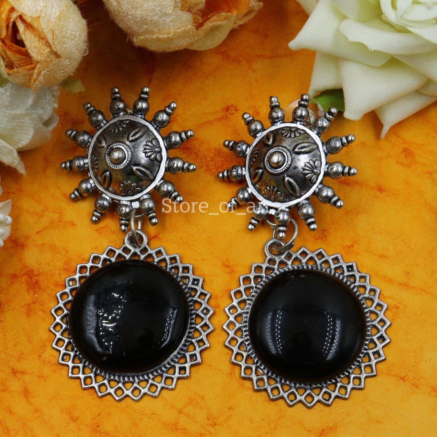 Black oxidized earrings for women