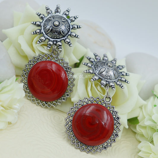 Red oxidized earrings for women