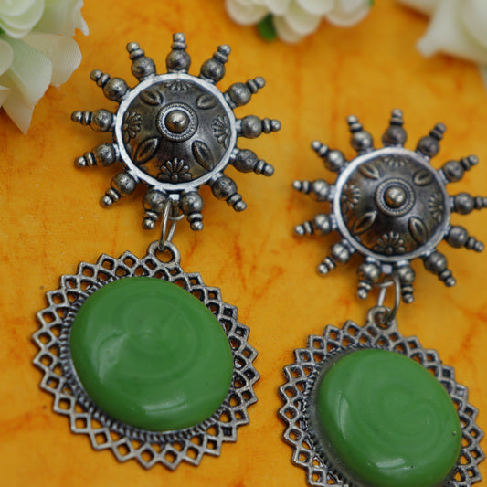 Green oxidized earrings for women