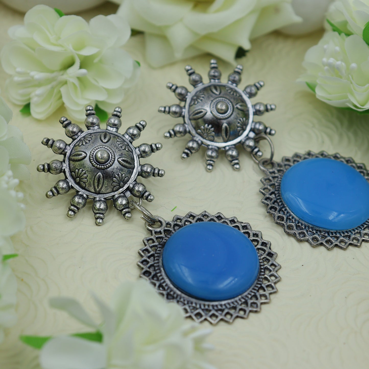 Blue oxidized earrings for women