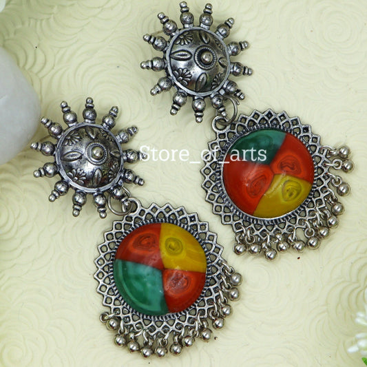 Green red multicolor party wear earrings for women