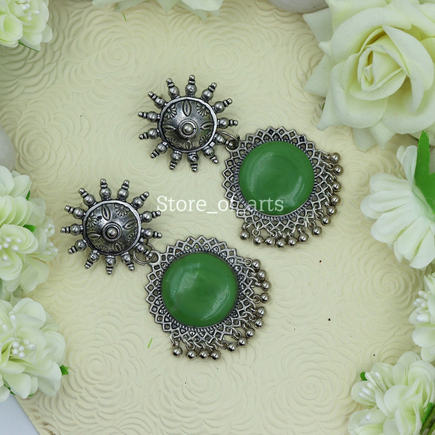 Green oxidized earrings for women