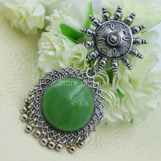 Green oxidized earrings for women