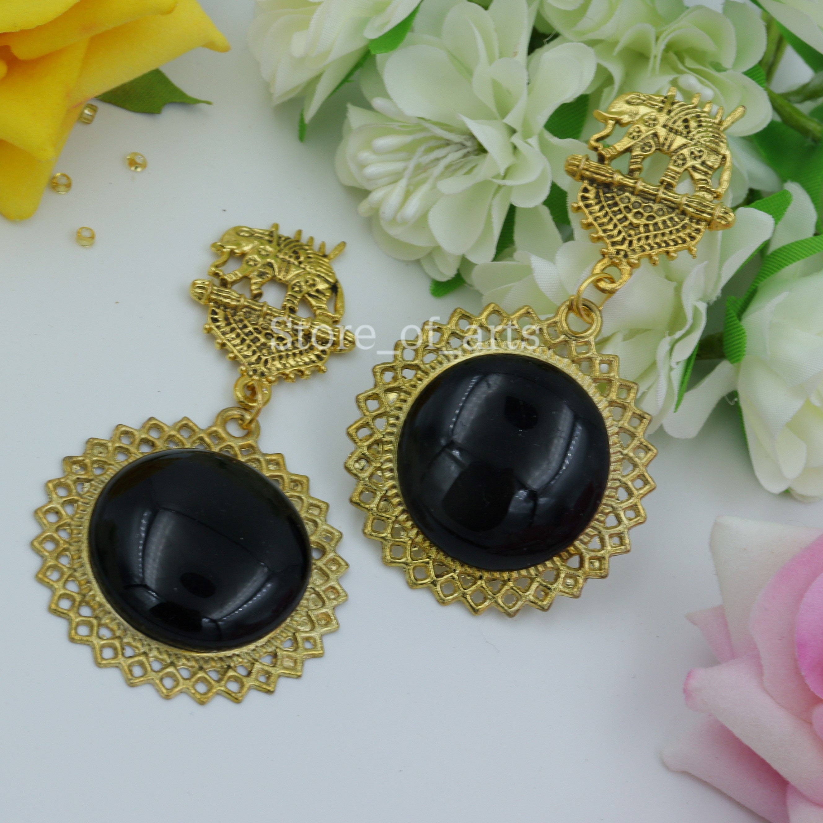 Buy Online Black colour Rohmbus Design Hanging Earrings for Girls and Women  – One Stop Fashion