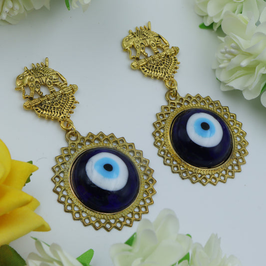 Evil eye Gold Oxidized Elephant Earrings for women