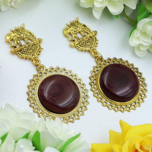 Brown Gold Oxidized Elephant Earrings for women