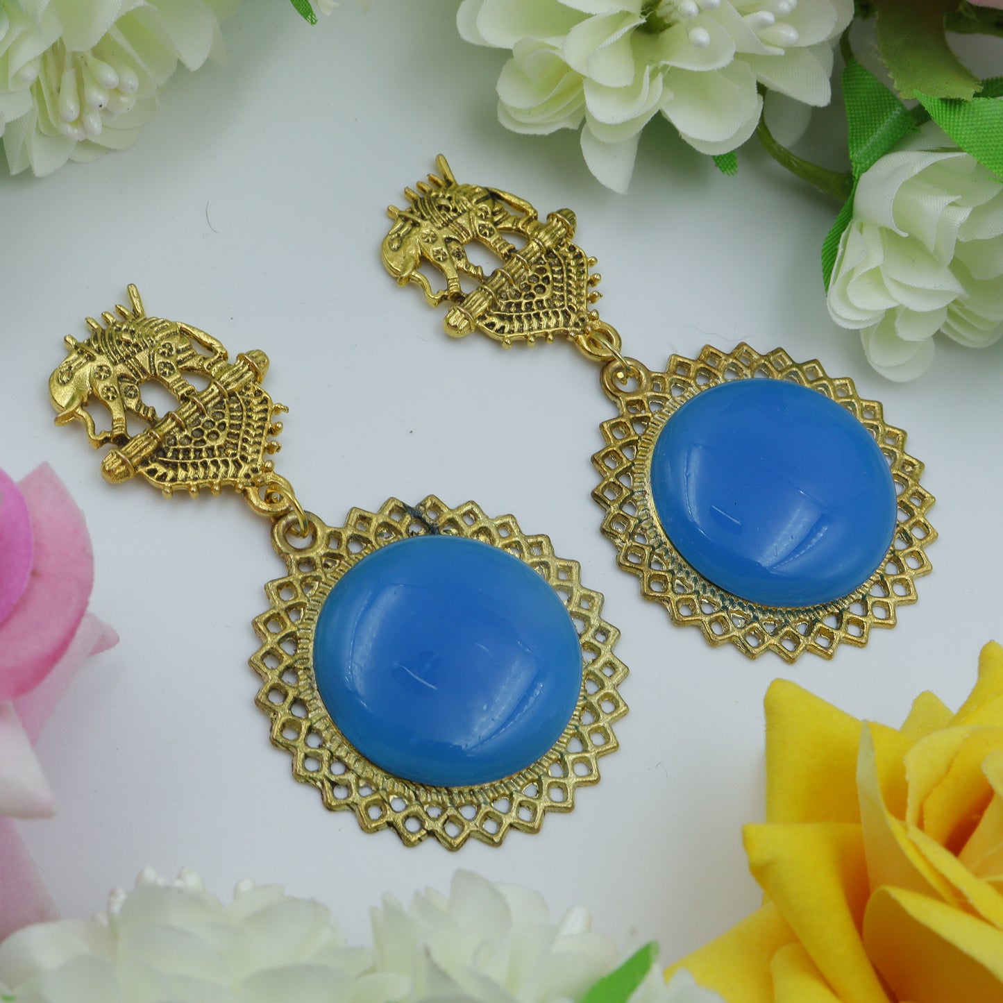 Gold Azure Oxidized Elephant Earrings for women