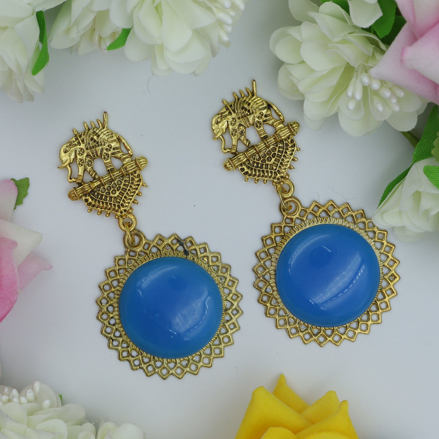 Gold Azure Oxidized Elephant Earrings for women