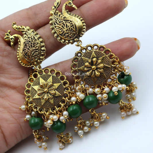 Peacock gold oxidized earrings for women