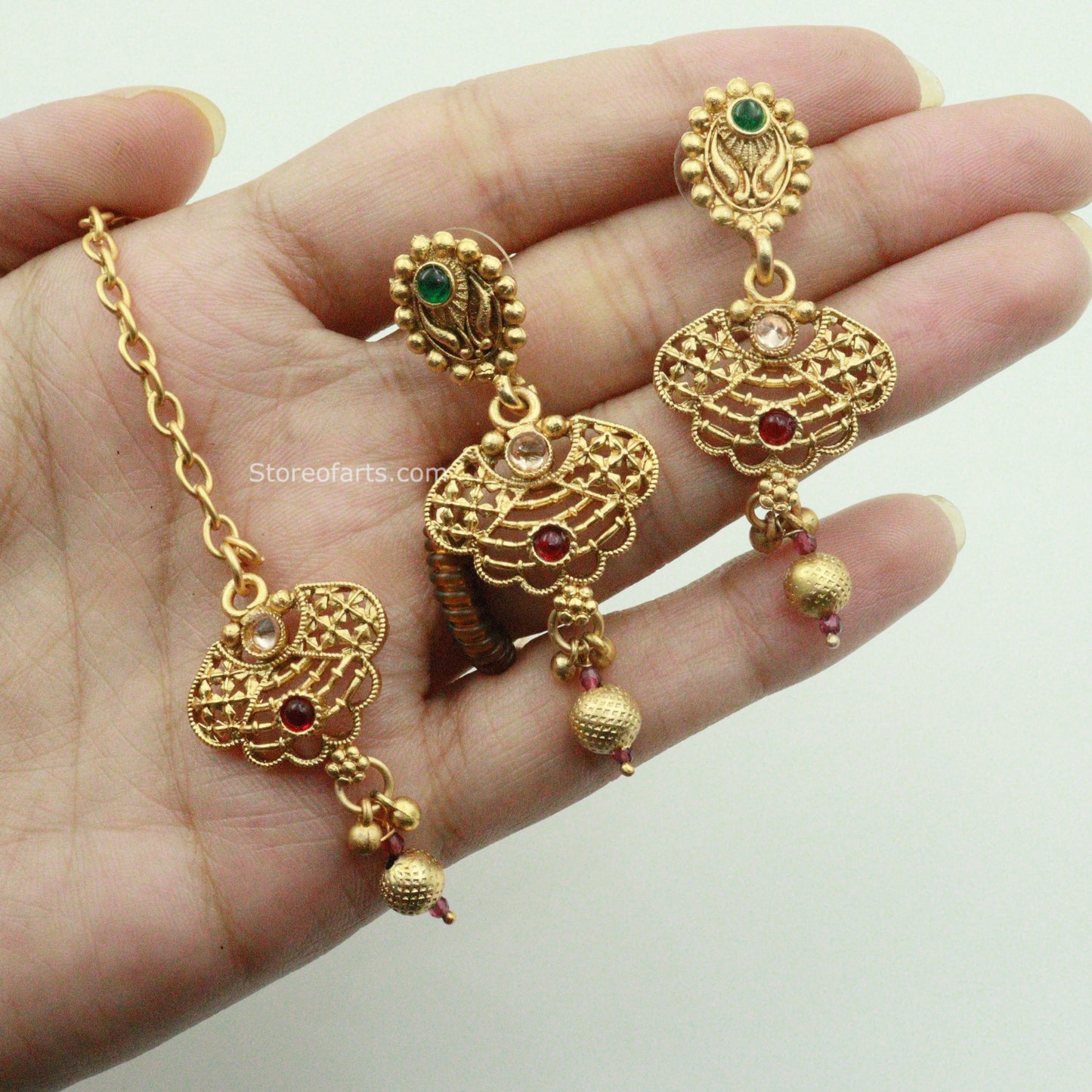 Gold Finish Temple Necklace jewelry with Floral Motifs