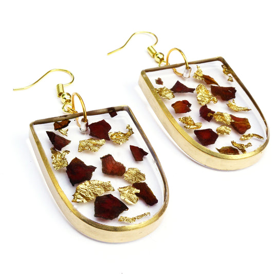 Store_of_arts(pp creations) Rose petals and gold flakes handmade earrings for women, set of 1 (gold)
