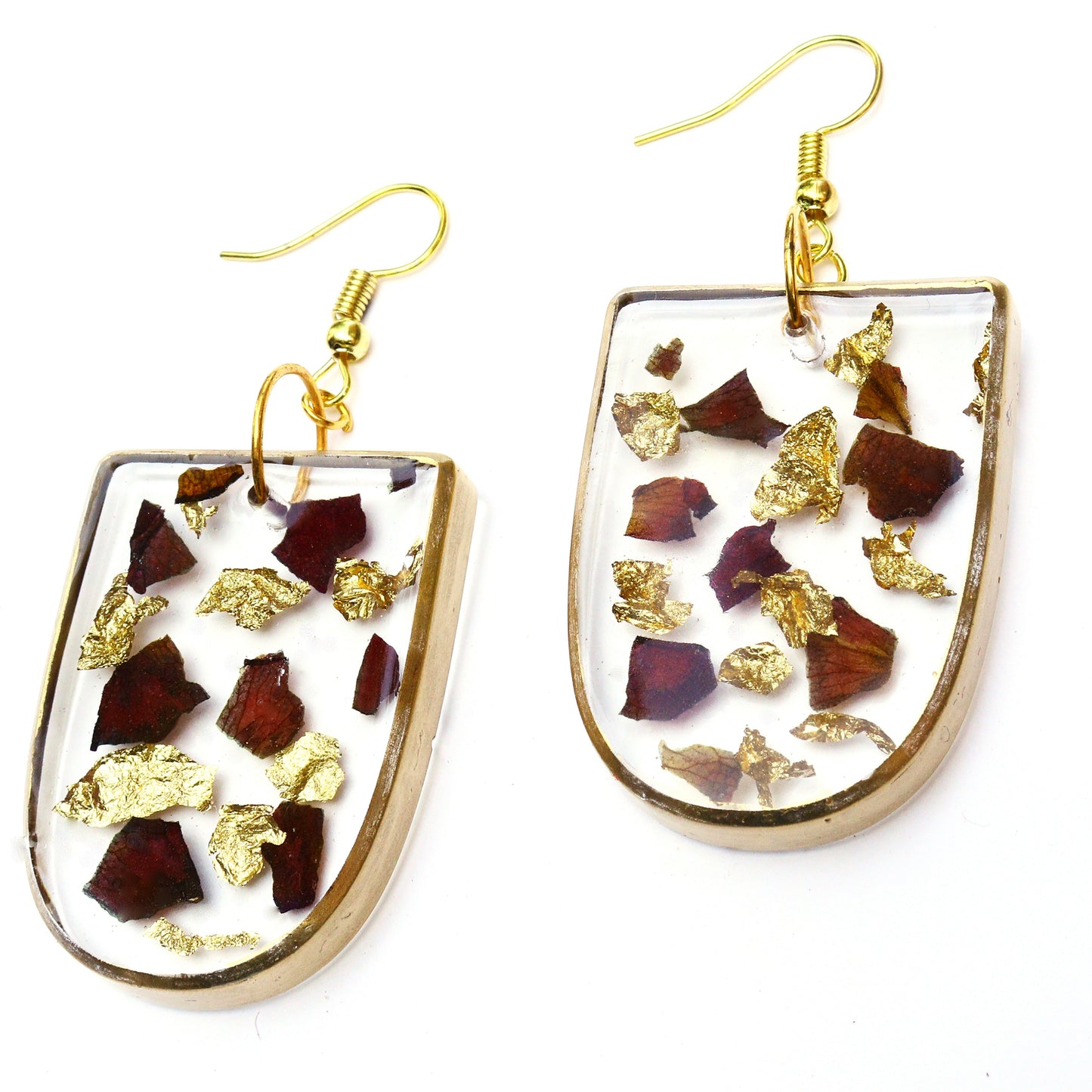 Store_of_arts(pp creations) Rose petals and gold flakes handmade earrings for women, set of 1 (gold)