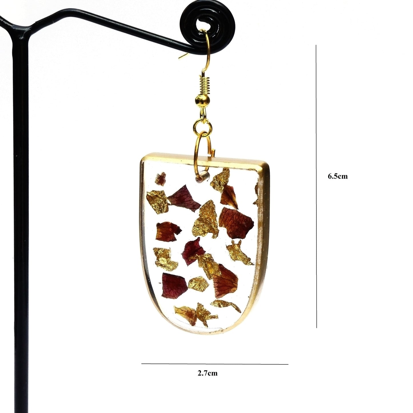 Store_of_arts(pp creations) Rose petals and gold flakes handmade earrings for women, set of 1 (gold)