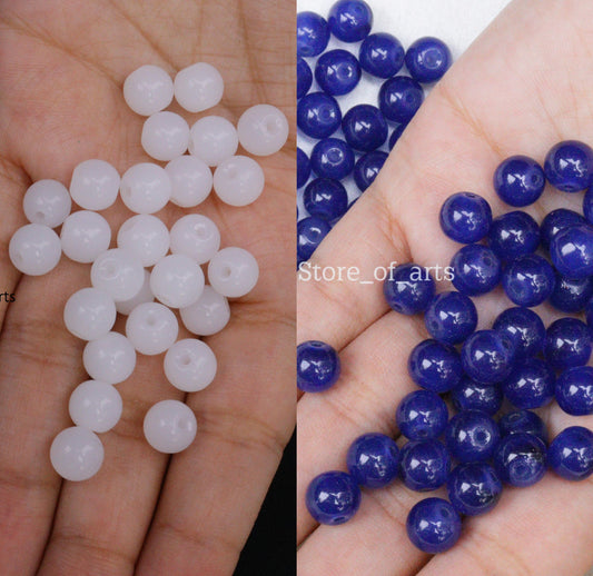 Glass beads of 8mm White and Dark blue beads combo for jewelry making, DIY craft, other decoration items, Each pack contains 100pcs (Total 200pcs)