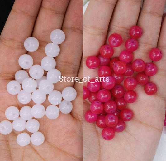 Glass beads of 8mm White and Dark pink beads combo for jewelry making, DIY craft, other decoration items, Each pack contains 100pcs (Total 200pcs)