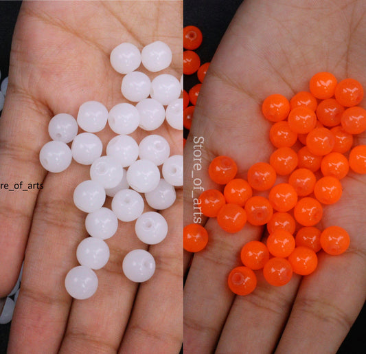 Glass beads of 8mm White and Neon Orange beads combo for jewelry making, Each pack contains 100pcs (Total 200pcs)