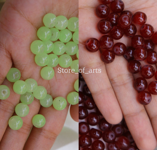Glass beads of 8mm Light Green and Maroon beads combo for jewelry making, Each pack contains 100pcs (Total 200pcs)