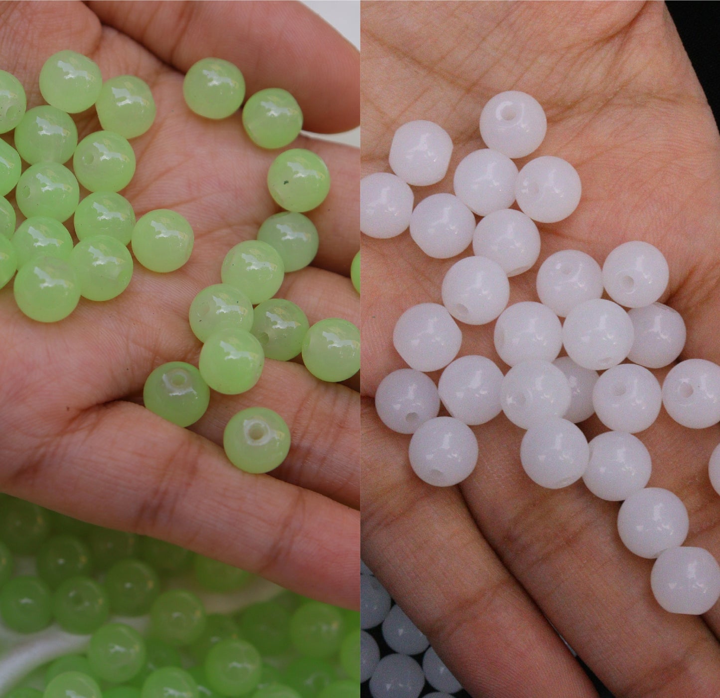 Glass beads of 8mm Light Green and white beads combo for jewelry making, Each pack contains 100pcs (Total 200pcs)