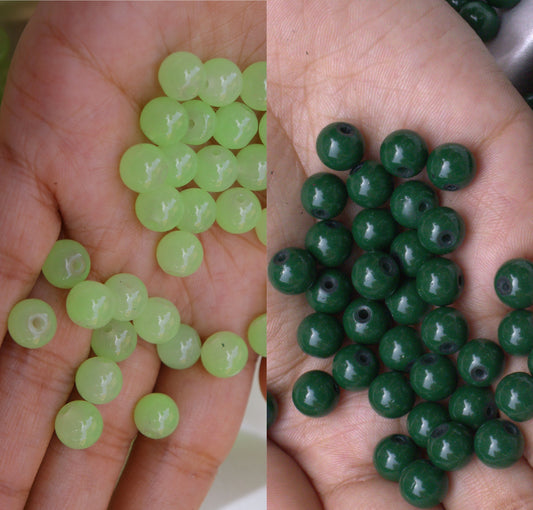 Glass beads of 8mm Light Green and Dark Green beads combo for jewelry making, Each pack contains 100pcs (Total 200pcs)