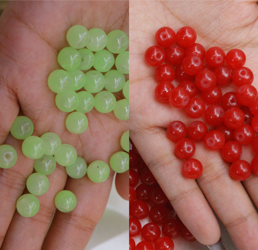 Glass beads of 8mm Light Green and Red beads combo for jewelry making, Each pack contains 100pcs (Total 200pcs)