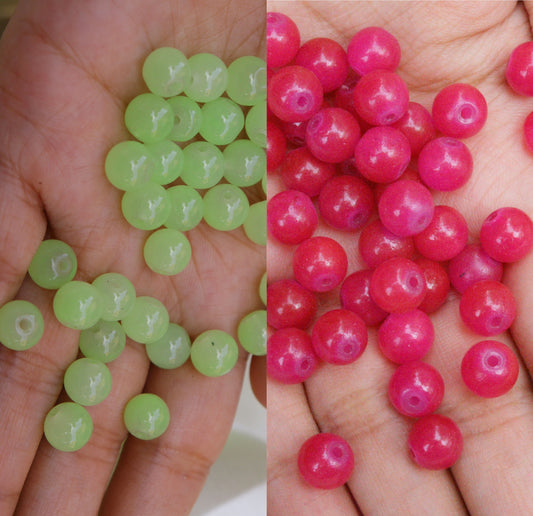 Glass beads of 8mm Light Green and Dark Pink beads combo for jewelry making, Each pack contains 100pcs (Total 200pcs)