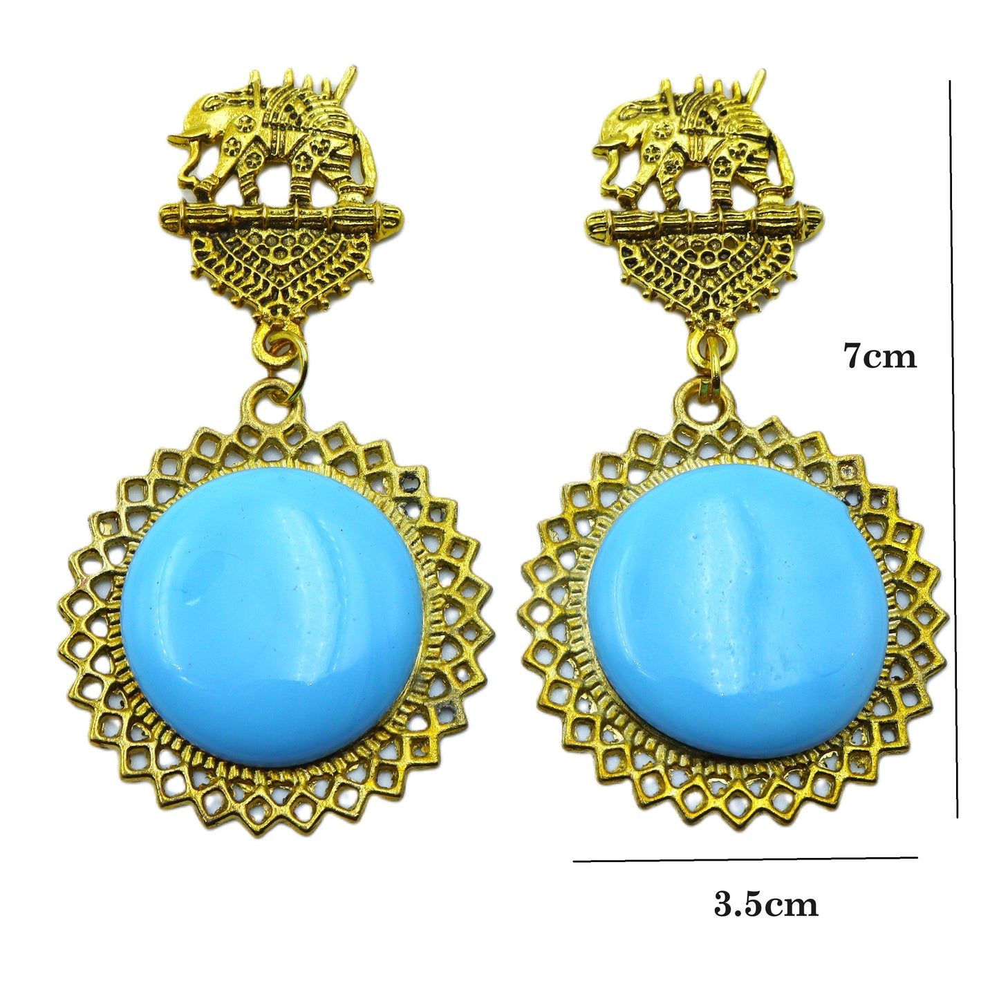 Sky Blue Gold Oxidized Elephant Earrings for women