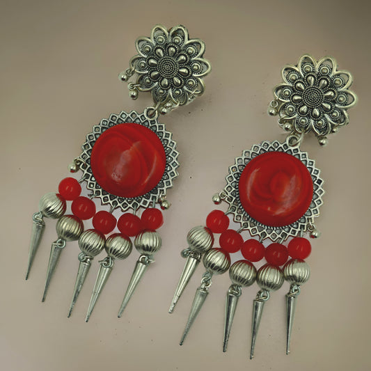 Handcrafted Red Stone Oxidized Earrings: Unique Women's Jewelry Collection