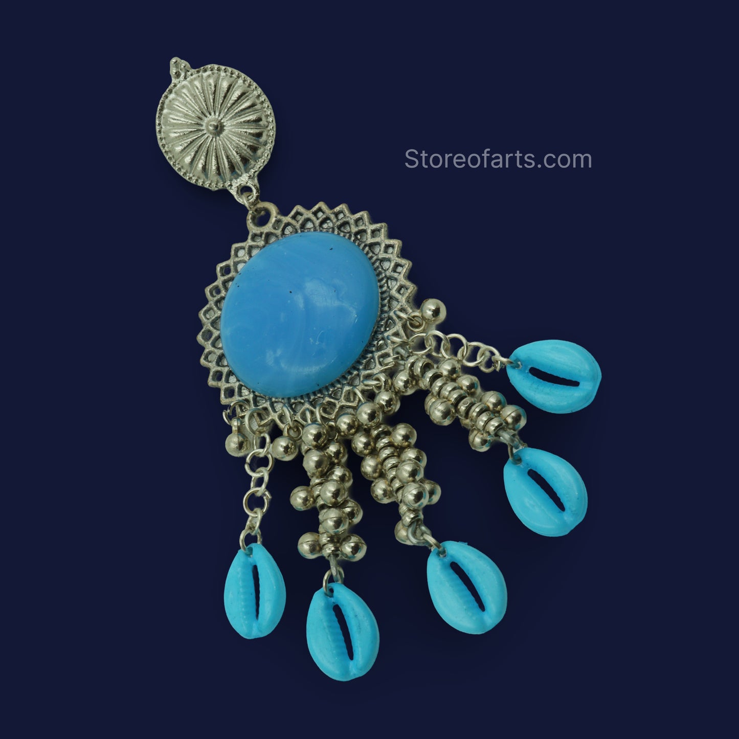 Handmade Oxidized Blue Stone Earrings with Elegant Beaded Detailing for Women