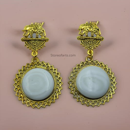 White Gold Oxidized Elephant Earrings for women