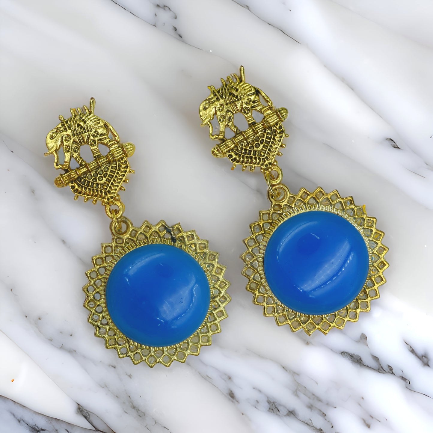 Gold Azure Oxidized Elephant Earrings for women