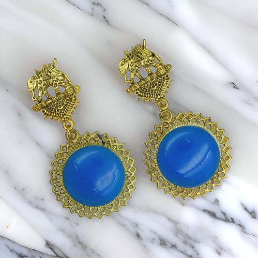 Gold Azure Oxidized Elephant Earrings for women