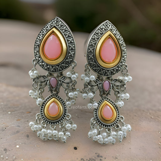 German Silver Pink Earrings for Women