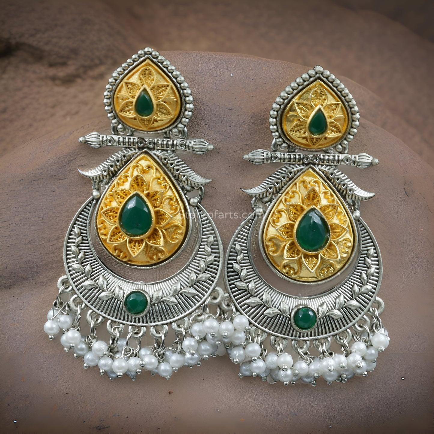 Antique German Silver Green with gold Earrings for Women