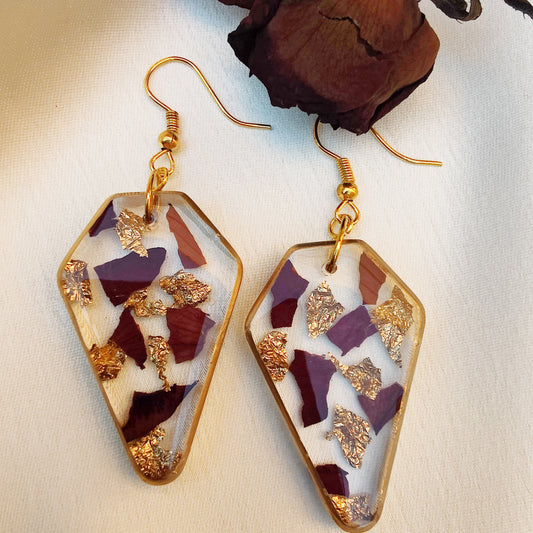 Diamond Rose petals and gold flakes handmade earrings for women