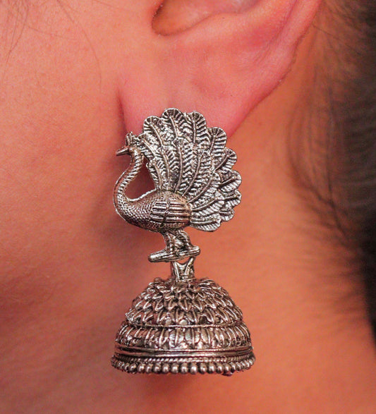 Store_of_arts Oxidized peacock jhumki earrings for women
