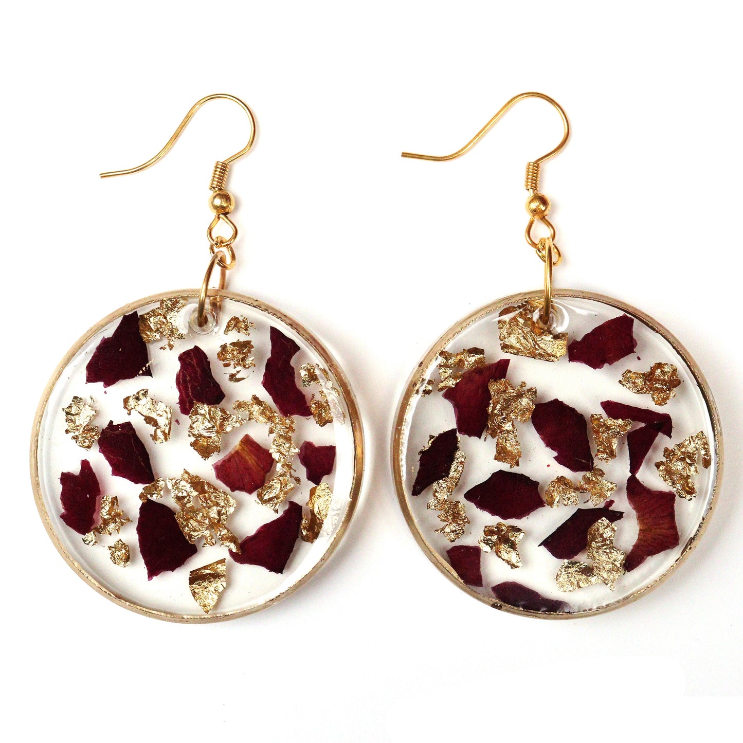 Store_of_arts Round Rose petals and gold flakes handmade earrings for women