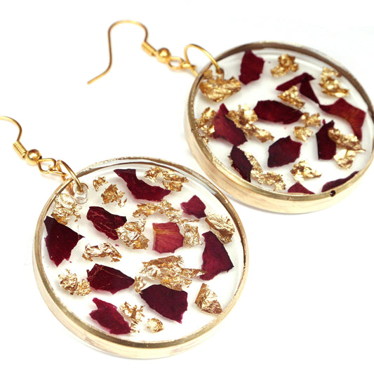 Store_of_arts Round Rose petals and gold flakes handmade earrings for women