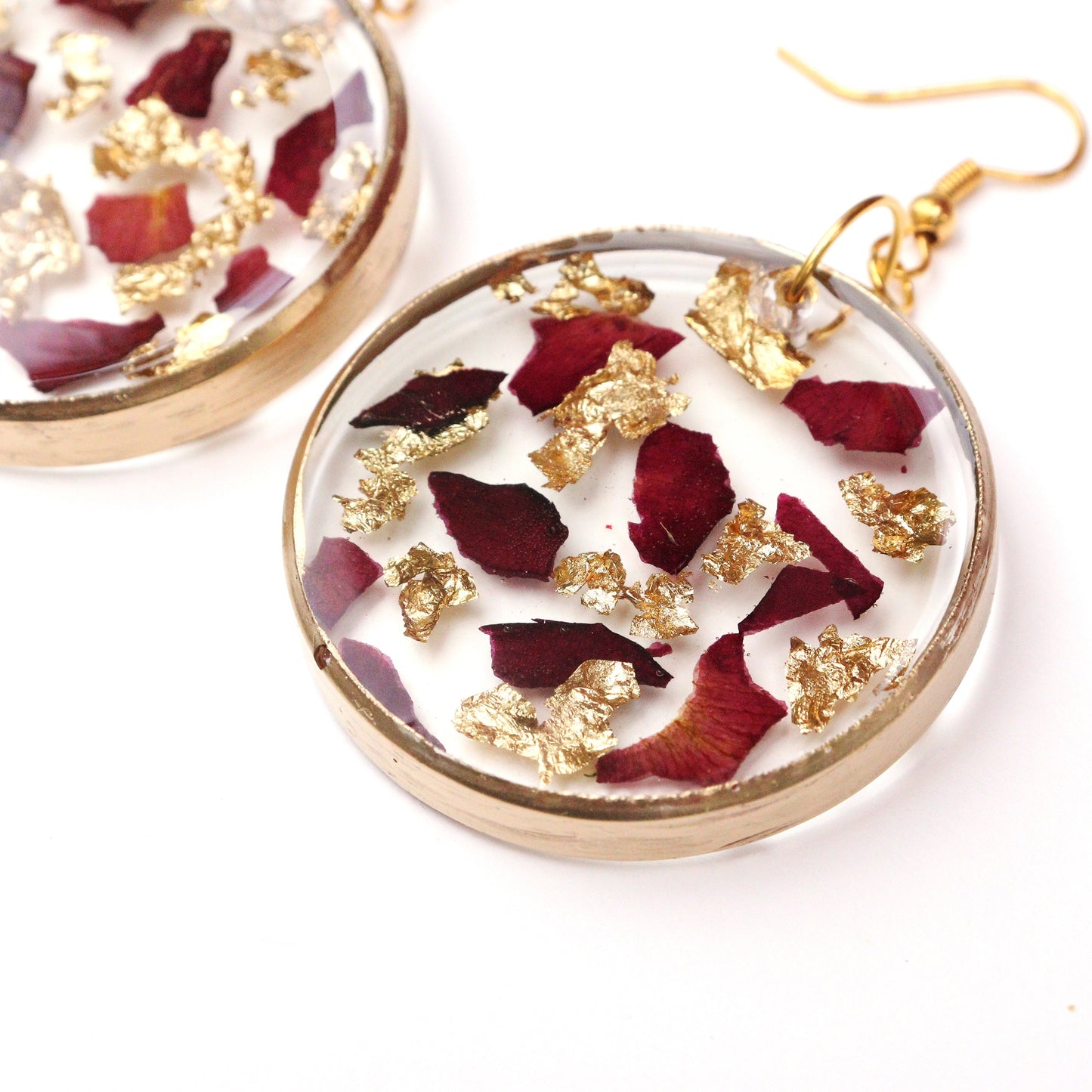 Store_of_arts Round Rose petals and gold flakes handmade earrings for women