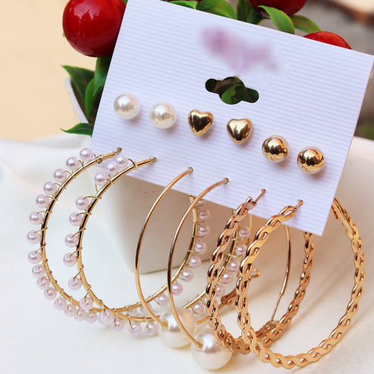 Combo Earrings for Women | set of 6 earrings | Trendy pearl Studs and Hoop Earrings