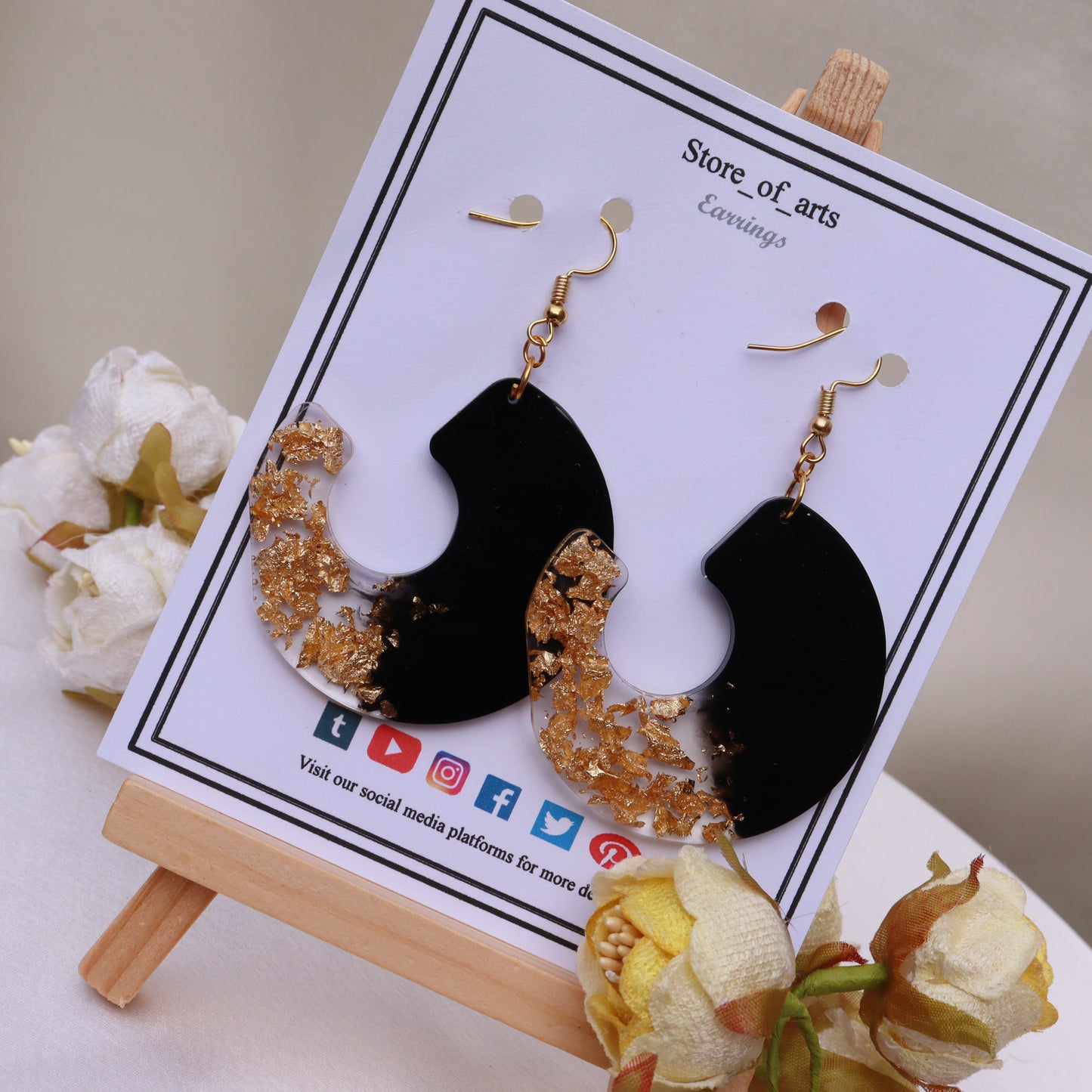 Gold and Black Handmade Hoop Earrings for women