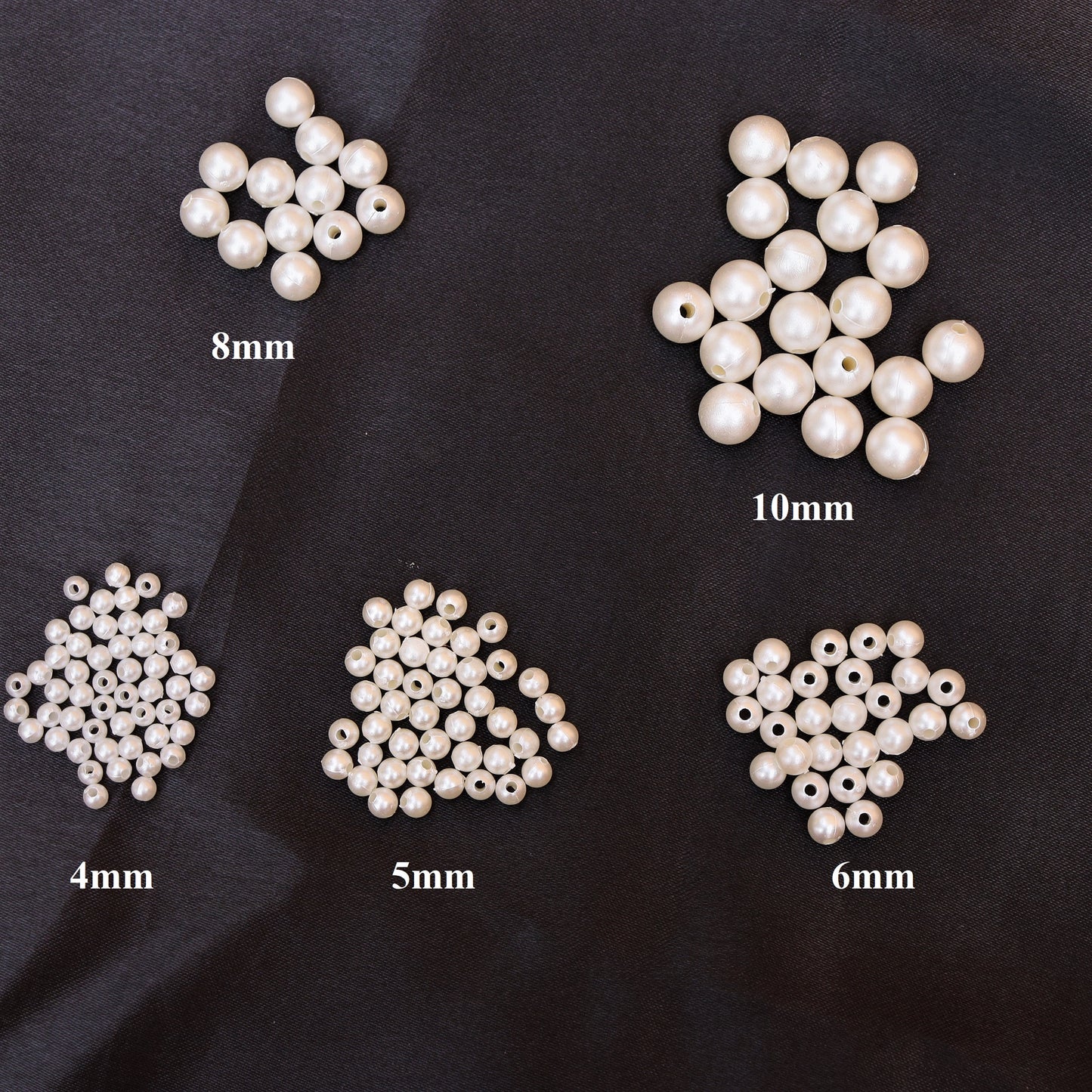 Pearl beads combo of 4mm, 5mm, 6mm, 8mm and 10mm (each pack contains 500 pcs) Total 2500pcs