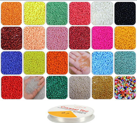 Seed beads kit of 2mm (11/0) and 6mm pearl beads for Jewelry making, DIY craft/ Beading kit/ set of 24 different color beads with free Beading thread.